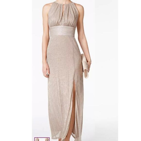 R&M Richards Gold Metallic Halter Evening Party Dress Size 12 - Picture 1 of 8